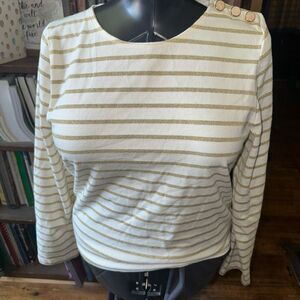 J Crew Artist Tee nautical shimmery gold& white striped M knit top
